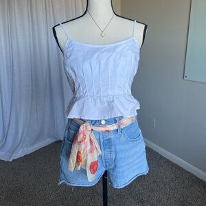 American Eagle White Peplum Cami Crop Top Size M